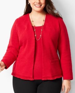 Talbots Fringe-Trim Sweater Jacket in red